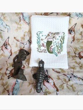 MERMAID Bundle Dish Beach Coastal Bathroom Hand Towel Cast Iron Hooks Seahorse